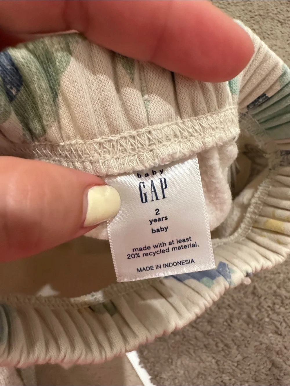 GAP Kids Cream Hoodie with Blue, Green & Yellow Dinosaur Print